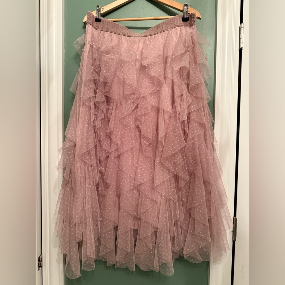 Anthropologie Lace Midi Skirt in Blush